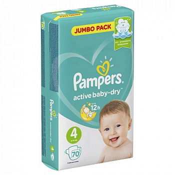 Подгузники №4 9-14 кг., Pampers Active Baby-Dry, 70 шт.