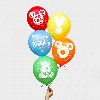 Воздушные шары "Happy Birthday", Микки Маус, набор 5 шт