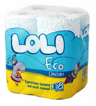 Туалетная бумага Eco Океан 2-х сл., Loli. 8 рулонов