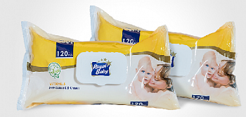 Салфетки влажные детские с витамином Е и кремом (с клапаном), Royal Baby, 120 шт