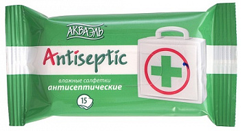 Салфетки влажные антисептические Antiseptic, Aquaelle, 15 шт