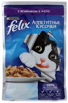 Корм для кошек с ягненком в желе Аппетитные кусочки, Felix, 75 гр.