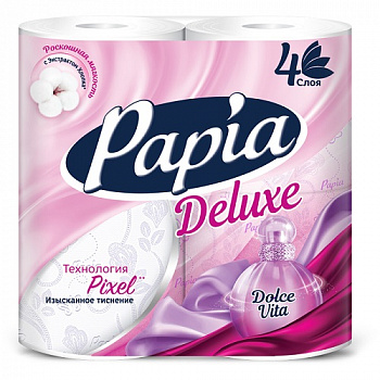 Туалетная бумага белая 4-х сл. Dolce Vita, Papia Deluxe, 4 рулона