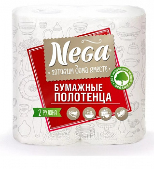 Полотенца бумажные белые 2-х сл., Nega, 2 рулона