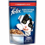 Корм для кошек с говядиной в желе Аппетитные кусочки, Felix, 75 гр.