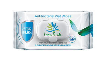Салфетки влажные антибактериальные (с клапаном), Luna Fresh, 120 шт 