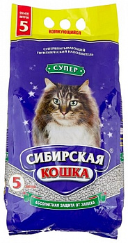 Наполнитель гигиенический супервпитывающий для кошек комкующийся Супер, Сибирская кошка, 5 л 
