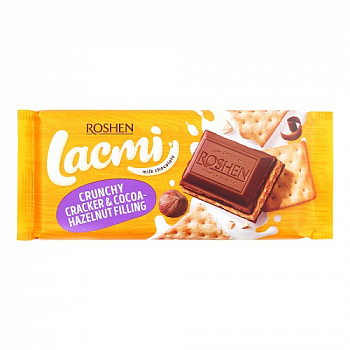 Шоколад молочный Lacmi с какао-ореховой начинкой и крекером, Roshen, 110 гр