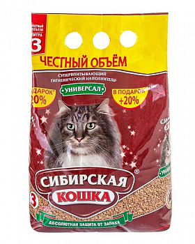 Наполнитель гигиенический супервпитывающий Универсал, Сибирская кошка, 3 л 
