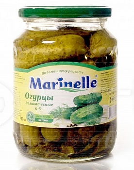 Огурцы деликатесные с чесноком и укропом 6-9, Marinelle, 720 мл 