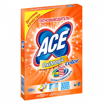 Пятновыводитель для цветных тканей, Ace Oxi Magic, 500 гр.