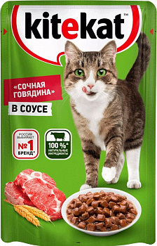 Корм для кошек Сочная говядина в соусе, Kitekat, 85 гр.