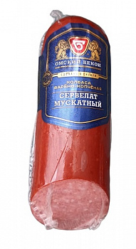 Колбаса варено-копченая Сервелат Мускатный, Омский бекон, 350 гр