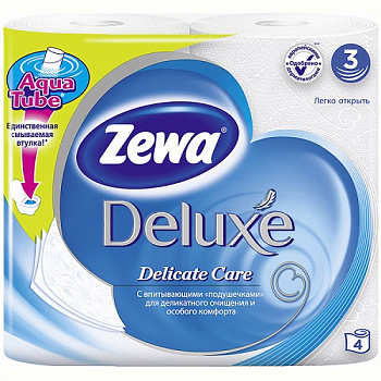 Туалетная бумага Delicate Care 3-х слойн., Zewa Deluxe, 4 рул.