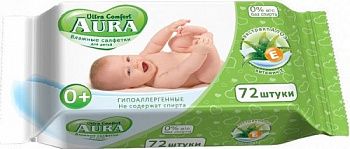 Влажные салфетки для детей с экстрактом Алоэ и витамином Е, Aura Ultra Comfort, 72 шт.