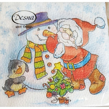 Салфетки бумажные Новогодние Дед Мороз и снеговик 25х25 см, Desna, 40 шт