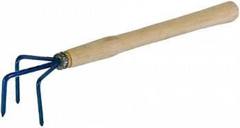 Рыхлитель 3-х зубый с деревянной ручкой (синий) (Россия)