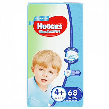 Подгузники Giga-упаковка №4+ для мальчиков, 68 шт, 10-16 кг, Huggies Ultra Comfort