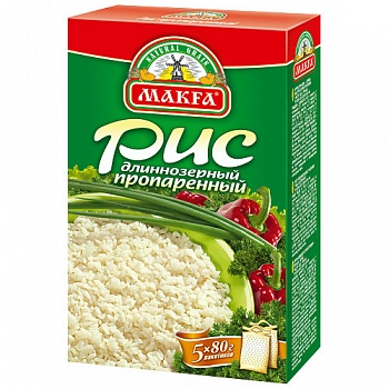 Рис длиннозерный пропаренный в пакетиках, Makfa, 5х80 гр.