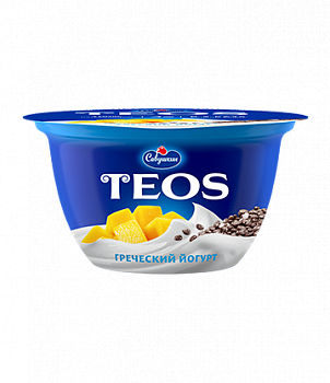 Йогурт греческий Teos Манго-чиа 2%, Савушкин, 140 гр