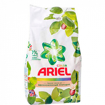 Порошок стиральный автомат для цветных тканей Color, аромат масла Ши, Ariel Аква-пудра, 3 кг.