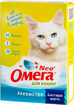 Витамины для кошек Омега-3 Лакомство Блестящая шерсть, Neo Омега, 90 шт 