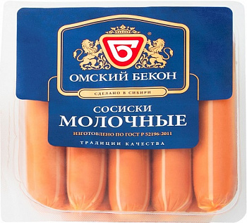 Сосиски Молочные, Омский бекон, 0,470 кг