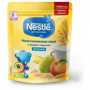 Каша молочная Мультизлаковая с грушей и персиком с 6 месяцев, Nestle, 220 г