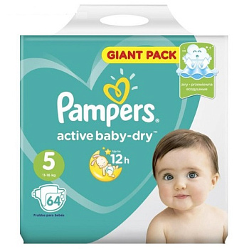 Подгузники №5 11-16 кг., Pampers Active Baby, 64 шт.