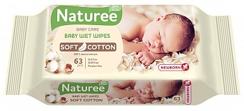 Салфетки влажные для детей (0+ мес.), Naturee Soft Cotton, 63 шт