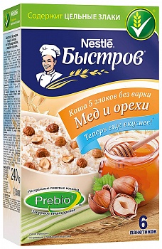 Каша 5 злаков мед и орехи, Быстров 6*40 гр