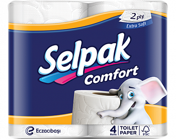 Туалетная бумага белая 2-х сл., Selpak Comfort, 4 рул.