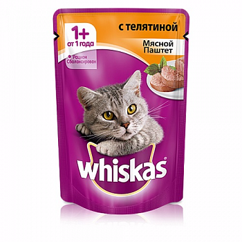 Корм для кошек Телятина паштет, Whiskas, 85 гр