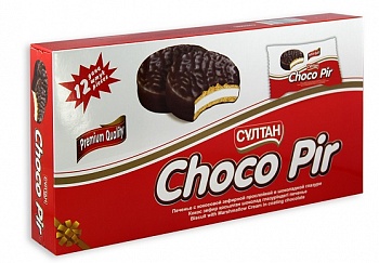 Печенье с зефирной прослойкой в шоколадной глазури, Султан Choco Pir, 12 х 30 гр