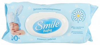 Салфетки влажные детские с экстрактом ромашки и алоэ (с клапаном), Smile Baby, 100 шт